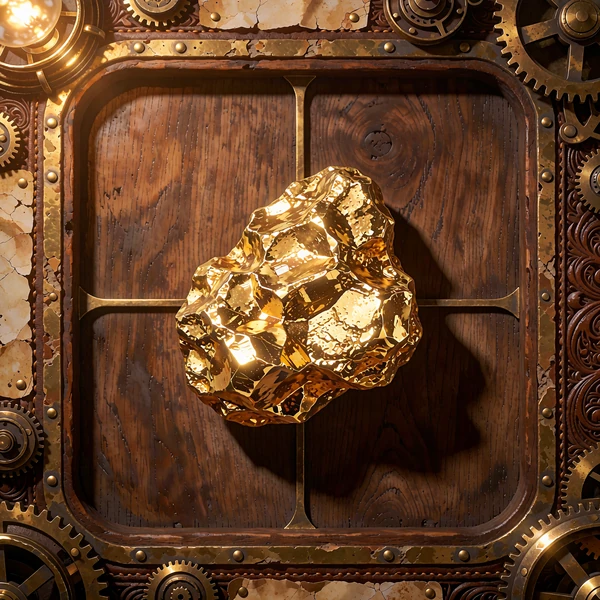 Slot Nugget Rush - duża bryłka złota w drewnianej ramie bębna, symbol jackpotowy w WestAce Casino.
