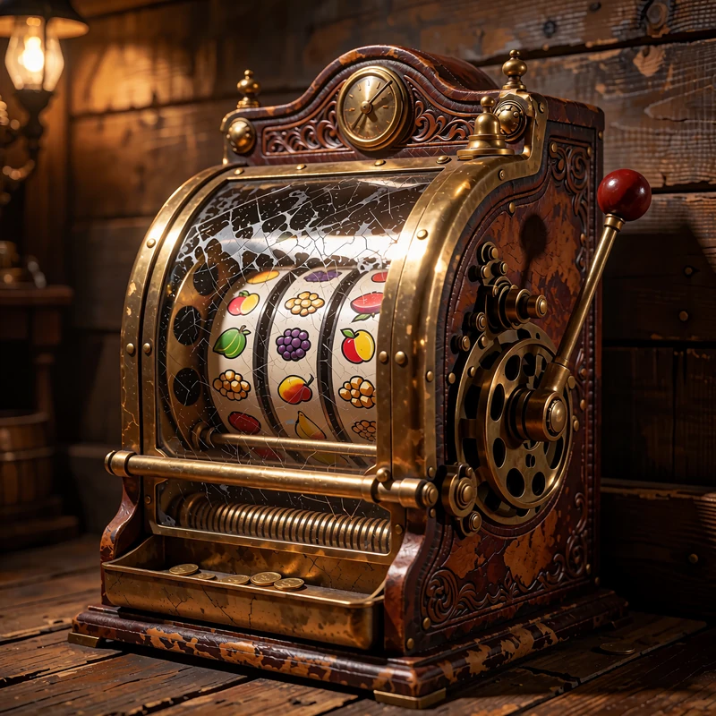 Mosiężna kabina slotu z trzema bębnami w stylu Dzikiego Zachodu w katalogu gier WestAce Casino.