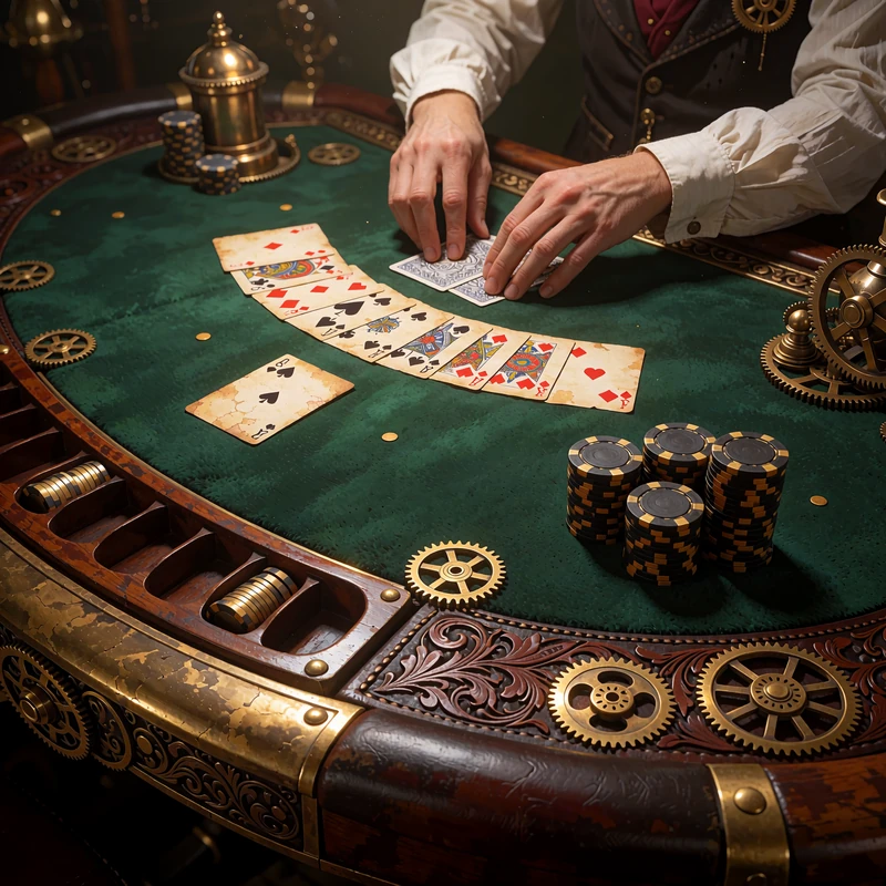 St&oacute;ł do gry z zieloną baize i krupierem rozdającym karty - kategoria Live Casino w WestAce.